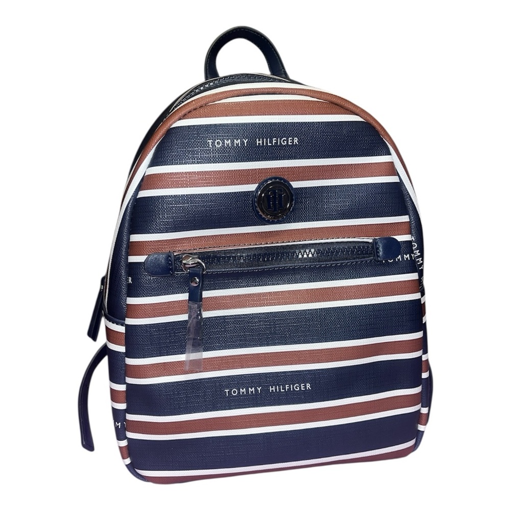 Tommy Hilfiger Navy and Brown Striped Backpack